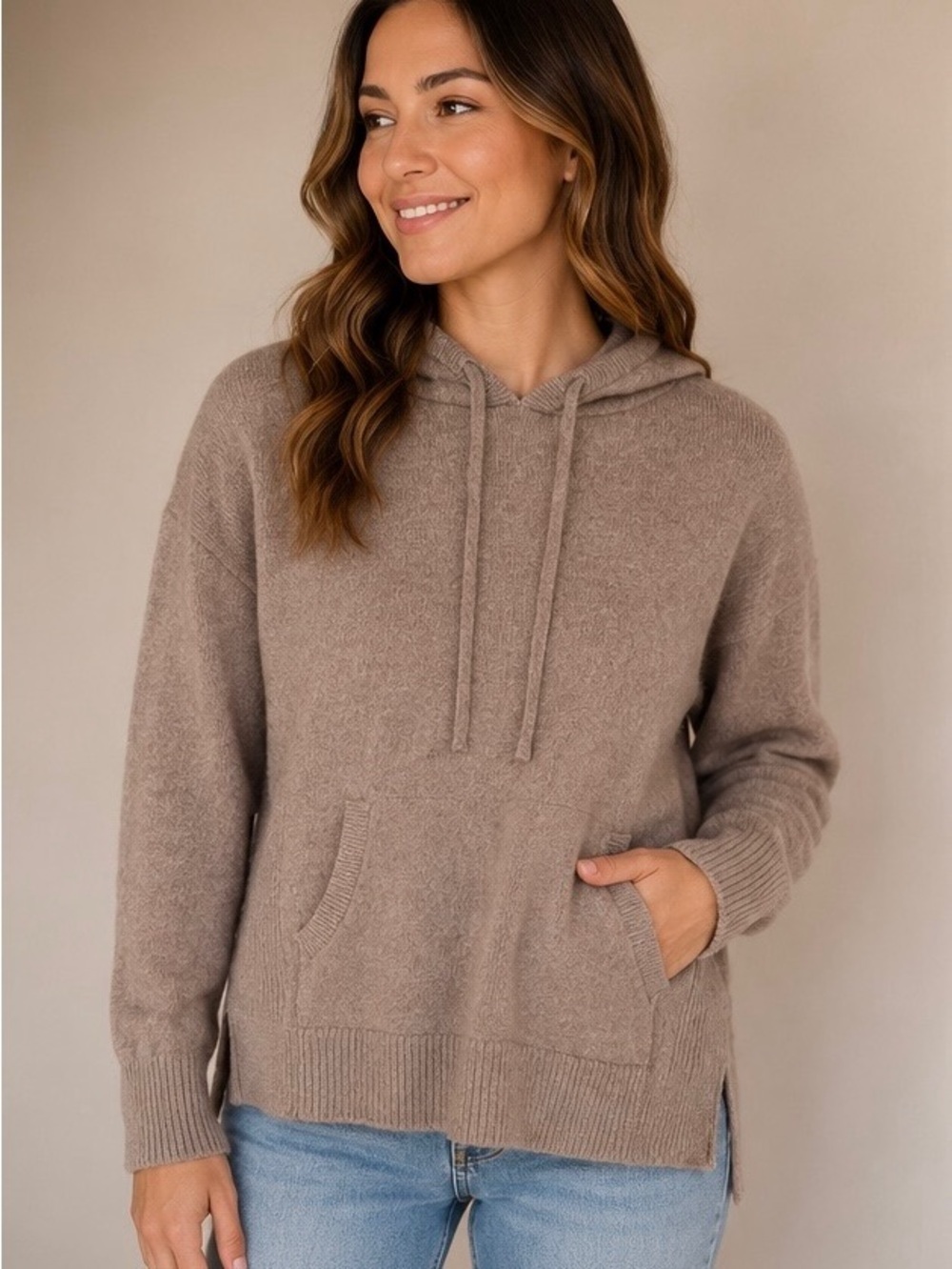 F&F Taupe 100% cashmere Hooded Sweater